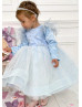 Sky Blue Satin Snowflake Keyhole Back Flower Girl Dress